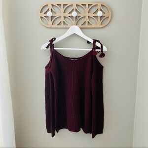 BB Dakota Cold Shoulder Knit Sweater Maroon Sz Small